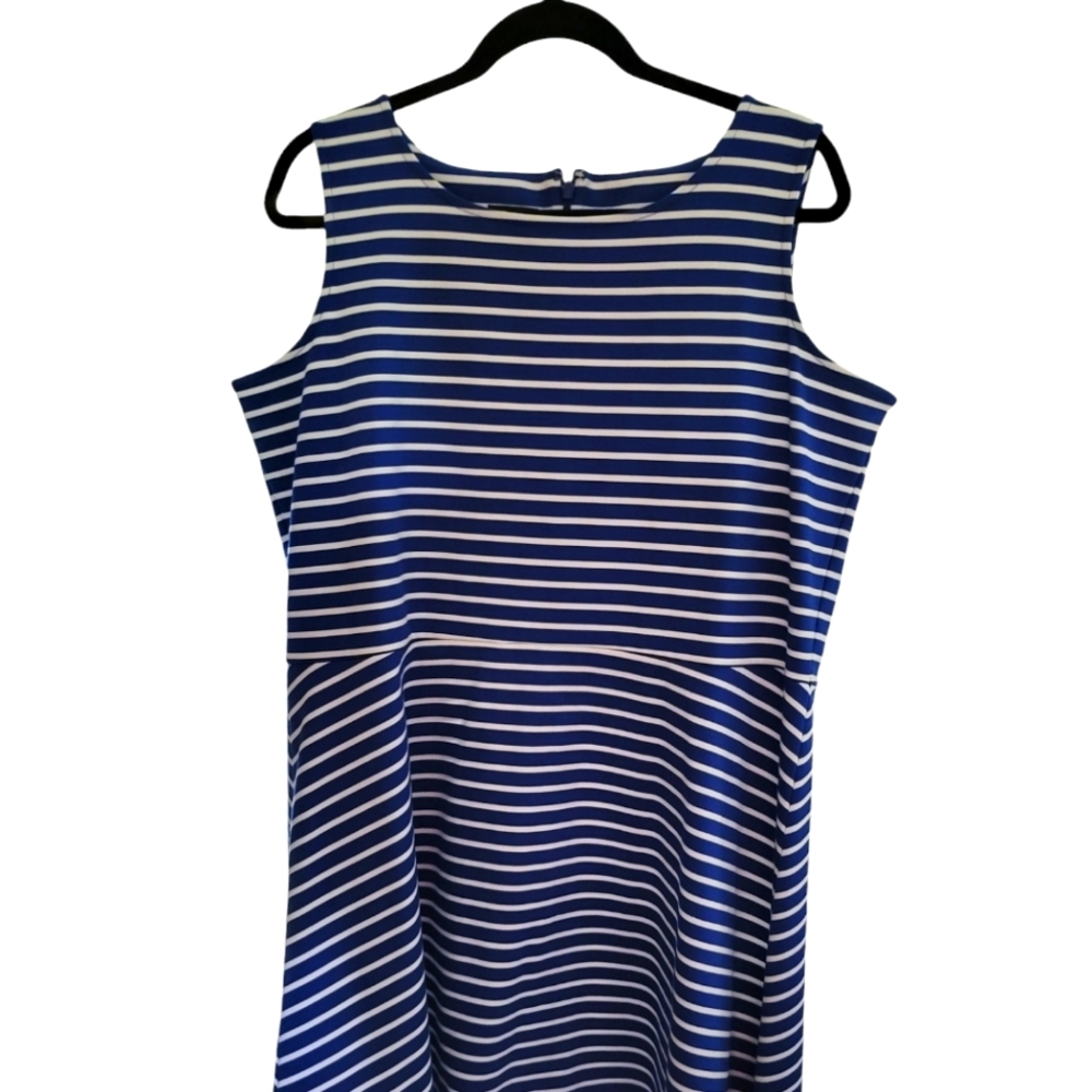 Talbots Sleeveless Blue White Striped Casual A-Line Dress 2XP